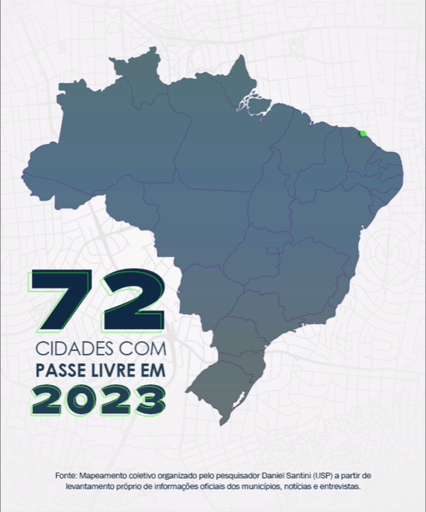 Mapa animado com a localização das cidades que contam com passe livre Mapa animado com a localização das cidades que contam com passe livre