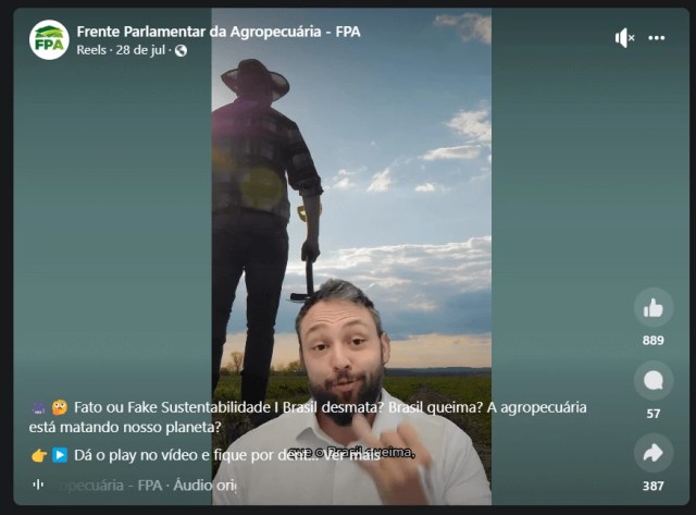 Anúncio da Bancada Ruralista no Facebook adota como estratégia o conteúdo ''Fato ou Fake'', utilizado por sites de checagem