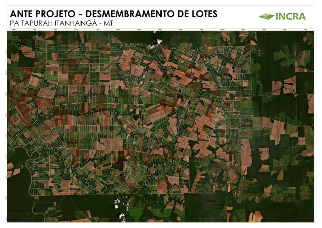 Mapa do Incra mostra distribuição dos lotes no Projeto de Assentamento Tapurah/Itanhangá